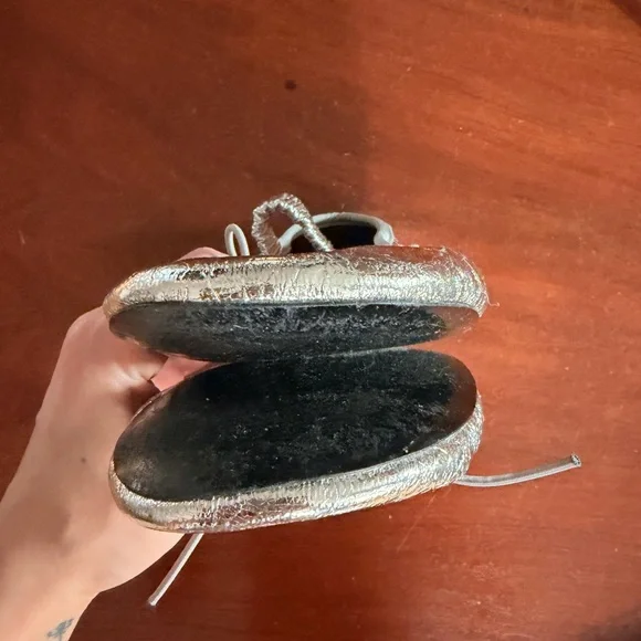 Proenza Schouler crunched up Silver Metallic Ballet Flats with Bow Detail 38 - Picture 8 of 9